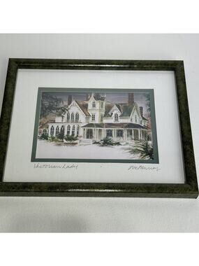 Watercolor print Victorian Lady House Lou McMurray art Framed Art Wall Hanging